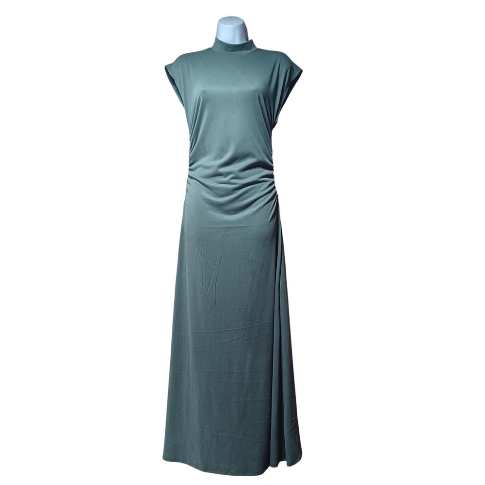 Anthropologie Daily Practice XS Green Mock Neck Open Back Midi Dress Sporty Chic